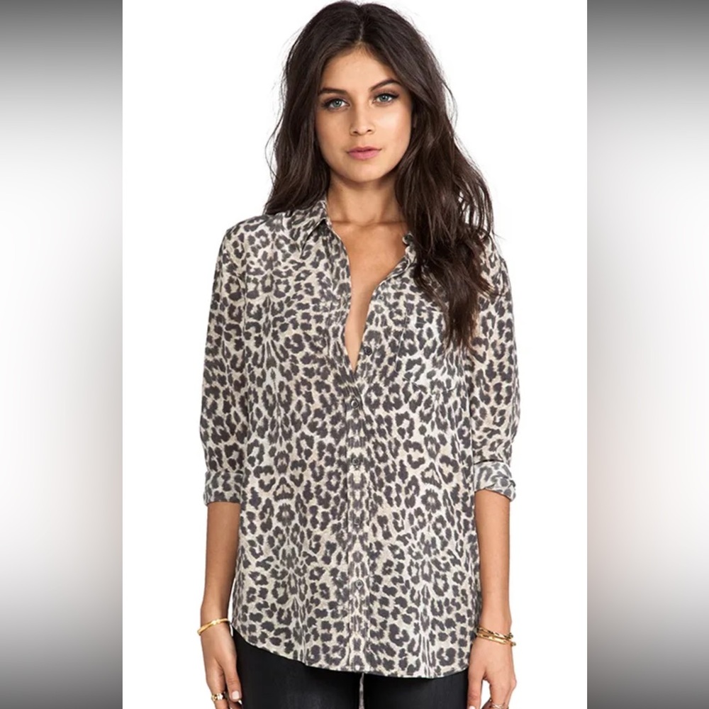 Equipment 100% Silk Reese Shirt in Stone Leopard Print